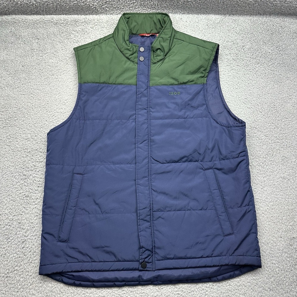 IZOD 4583172 Mens Large Navy Blue & Green 100% Polyester Puffer Vest PC-713‎